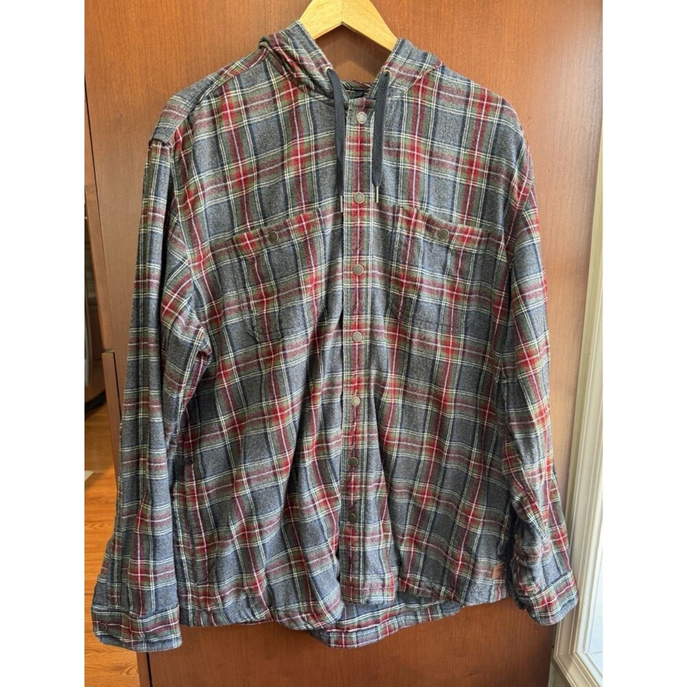 L.L. Bean Hooded Flannel Shirt Jacket XL Plaid Snap Front Cotton Men’s Shacket